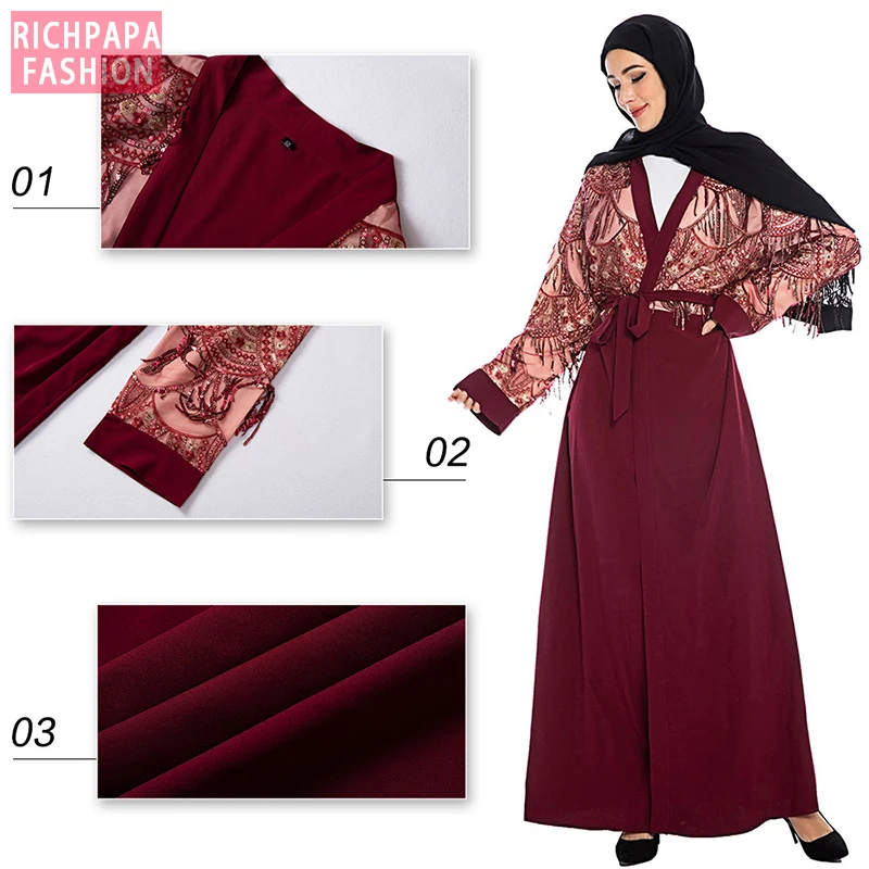 Зимнее кисточки Abaya турецкий хиджаб мусульманское кимоно Макси платье