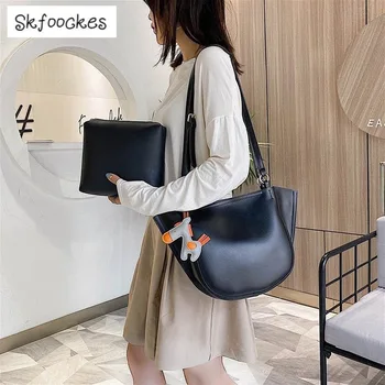 

Skfoockes Women's Bag 2020 New PU Shoulder Bag Mother-in-law Bag Solid Color Saddle Bag Casual Shoulder Messenger Bag for Women