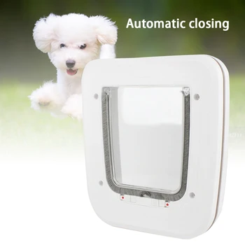 

Indoor Lockable Cage Accessory Small Animals 4 Way Locking Pet Flap Door White Magnetic ABS Reduce Noise Easy Install Cats Dogs