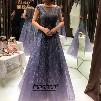 

Gray Evening Dress Scoop Applique Lace Illusion Special Occasion Party Dress Islamic Dubai Saudi Arabic Evening Gown Prom Dress