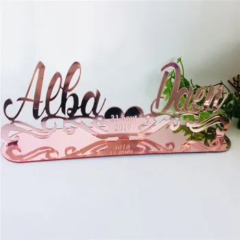 

Custom Engraved Mirror Rose Gold Bride Groom Name and Date Wedding Party Table Decoration Personalized Name Sign Wedding Gifts