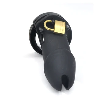 Male Silicone Cock Prison Chastity Device Cock Cages Sex Toys Penis Belt Lock With Five Penis Rings With Standard Short Cage 4