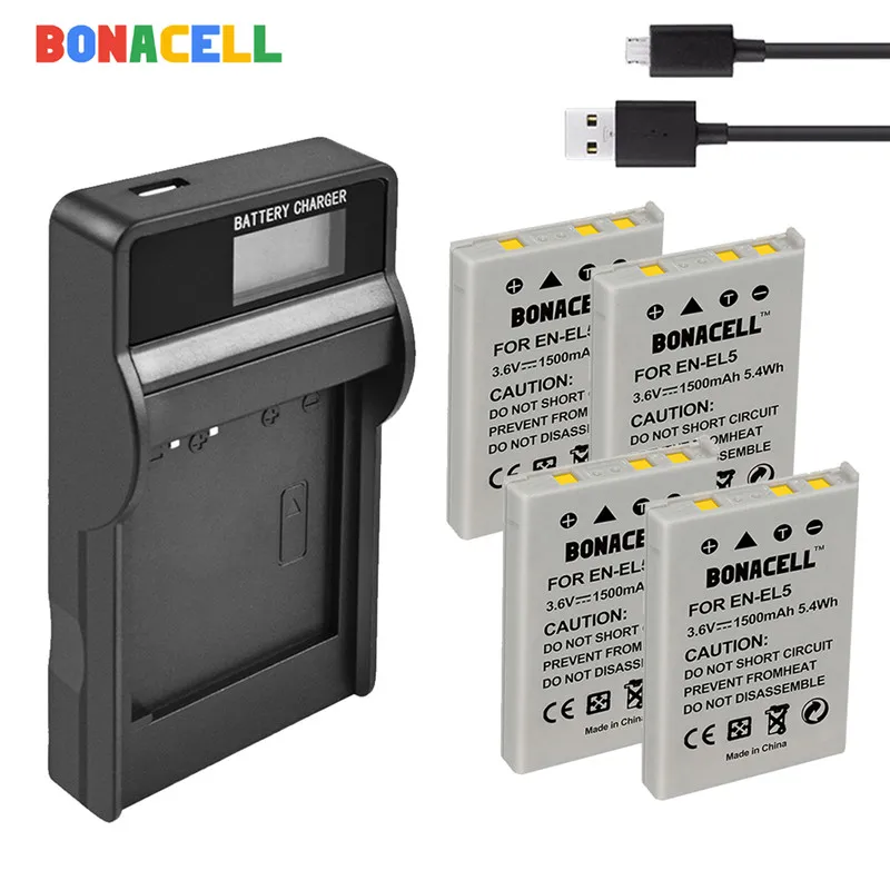 

Bonacell 1500mAh EN-EL5 Camera Battery + LCD USB Charger for Nikon Coolpix P4 P80 P90 P100 P500 P510 P520 P530 P5000 P5100 5200