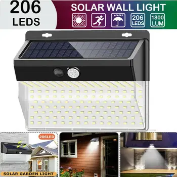 

206 LED Solar Powered PIR Motion Sensor Garden Wall Light Security Flood Outdoor