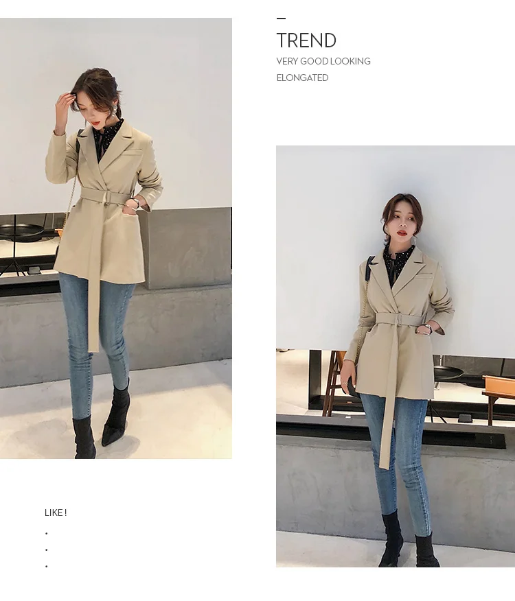 Spring Women Fashion New None Button Office Lady Suit Casual Slim Jacket Coat with belt