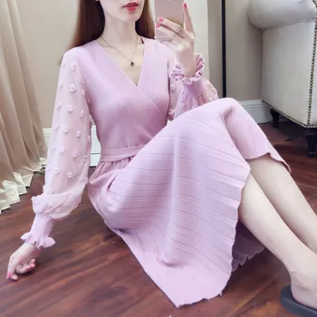 

Knitted Dress 2020 New Autumn And Winter Women's Korean Version Of The Slim Slim Sweater Women's Mid-length Bottoming Shirt