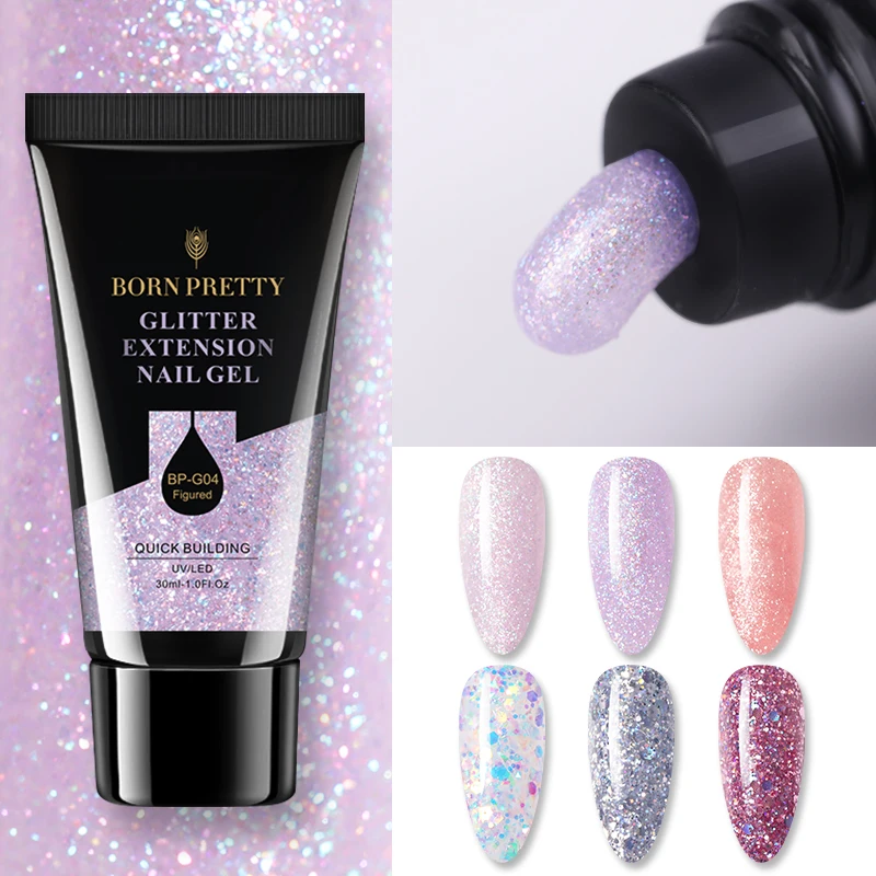 Nacido bastante Gel para la extensión purpurina transparente extensión Soak Off UV Gel Polish arte de uñas de acrílico constructor UV Gel diseño manicura