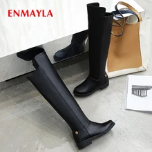 ENMAYLA/непромокаемые сапоги на молнии с круглым носком на квадратном каблуке зимняя женская обувь из PU искусственной кожи ботфорты до бедра однотонные плюшевые черные сапоги с заклепками