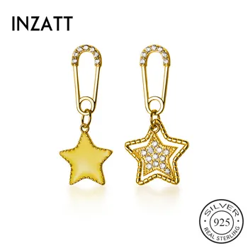 

INZATT Real 925 Sterling Silver Asymmetry zircon Star Stud Earrings For Fashion Women Party Fine Jewelry Cute Accessories