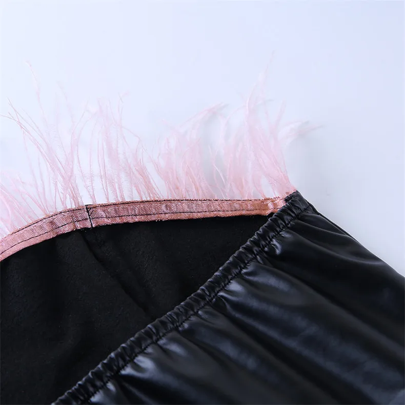 Forefair черный искусственная кожа пикантные Топы Клубные вечерние женская одежда модные летние с открытыми плечами Розовый перо без бретелек Cami