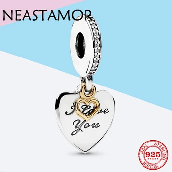 

100% 925 Sterling Silver i love you Hearts Dangle Charm pendant Bead Fit Original Pandora Charm Bracelet Bangle Jewelry making