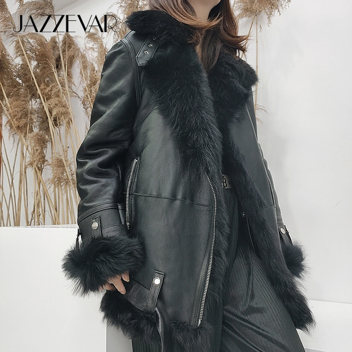 JAZZEVAR овчина зимняя куртка Высокая мода уличная женская верхняя одежда с