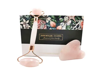 

Natural Rose Quartz Roller Heart Guasha Set Massger Face Beauty Care For Women Gift