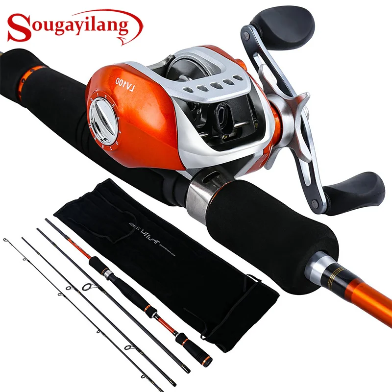

Sougayilang 2.1-2.7M Fishing Rod Reel Combo 4Sections Carbon Fiber Fishing Rod with 10+1BB 6.3:1 Baitcasting Reel Pesca