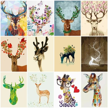 

HUACAN Picture By Number Deer Drawing Canvas Acrylic Oil Painting By Number Animal Wall Art Handpainted Gift Home Decor