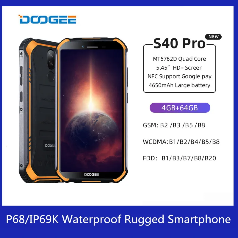 DOOGEE S40 Pro Android 10 IP68/IP69K Водонепроницаемый прочный смартфон 4G 6 Octa Core 5 45 &quot13MP Al камеры