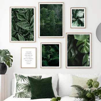 

Forest Lake Plant Leaves Quotes Abstract Wall Art Canvas Painting Nordic Posters And Prints Wall Pictures For Living Room Decor