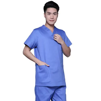 

2Pcs Unisex Adults Medical Doctor Nursing Scrubs Costume Uniform Suits V-neck Short Sleeves Top With Elastic Waisted Long Pants