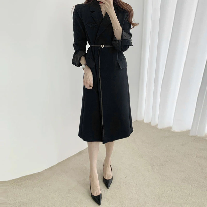SHIJIA New Elegant Long Trench Woman jacket autumn turn-down collar khaki solid full sleeve sashes coat female winter 2020