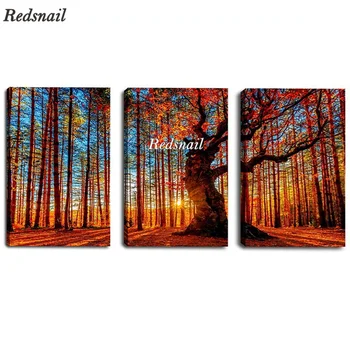 

triptych 3pcs 3D Diamond Painting Cross Stitch Red Forest Woods Sunset Nature Picture Rhinestones Diamond Embroidery Decor ML784