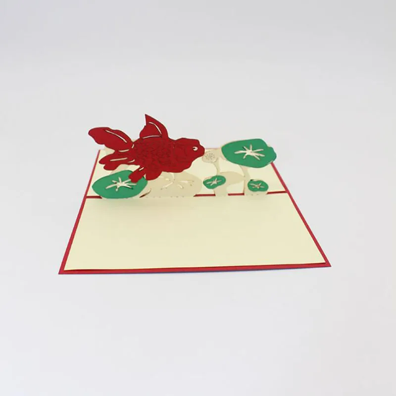 DIY ручной работы всплывающие 3D стереоскопический красный Кои и лист лотоса творческий фестиваль благословение день рождения поздравление подарок домашний декор открытка