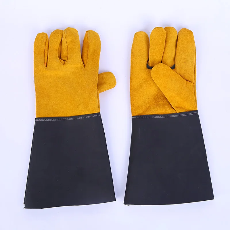 

36CM Two-layer Cow Leather Sleeve Welder Gloves Leather Anti-scalding Insulation Welding Working Protective Gloves