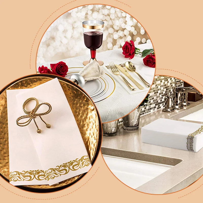 Премиум свадебные салфетки мягкие, прочные и абсорбирующие белые и золотые салфетки одноразовые банные полотенца для рук, вечерние