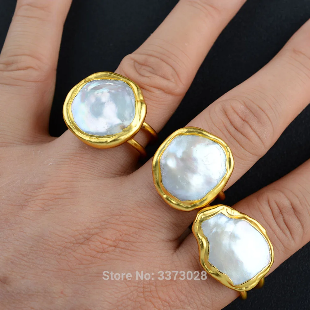 1PCS Gold Plated White Keshi Pearl Ring
