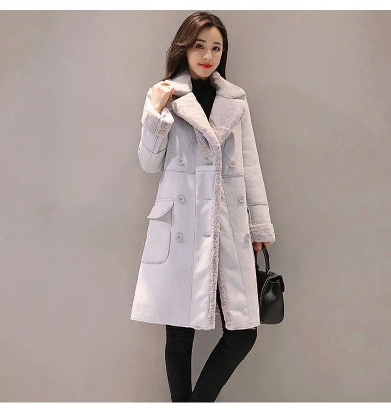 Luzuzi, женское замшевое меховое зимнее пальто, мода, толстая Искусственная овчина, длинная куртка, пальто для женщин, одноцветные теплые пальто