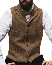 

2022 Fashion Design Brown Tweed Notch Lapel Single Breasted Men Suit Vests Waistcoat Man Slim Fit Gilet Homme Wedding Clothing