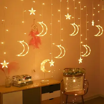 

Window String Light Star Moon Curtain Light 2.5m 138LED Window String Light Interior Decorative Lamp EU Plug