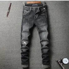 Italian Style New Men Jeans Black Color High Quality Casual Pants Slim Fit Brand Streetwear Stretch Biker Jeans Men