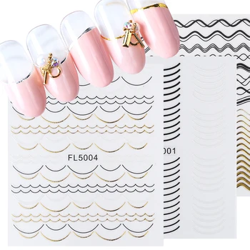 

Gold Silver Line Stripe Sliders For Nails Straight Curved Geometric Nail Decals Adhesive Stickers Nail Accessories LEFL5001-5012