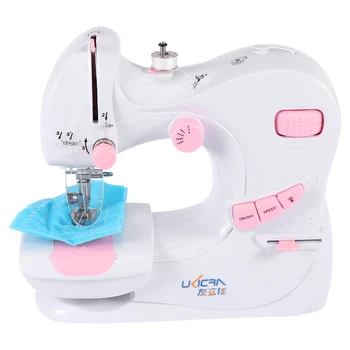 

US Plug Mini Portable Sewing Machine Household Multifunction Double Thread And Speed Free-Arm Crafting Mending Machine