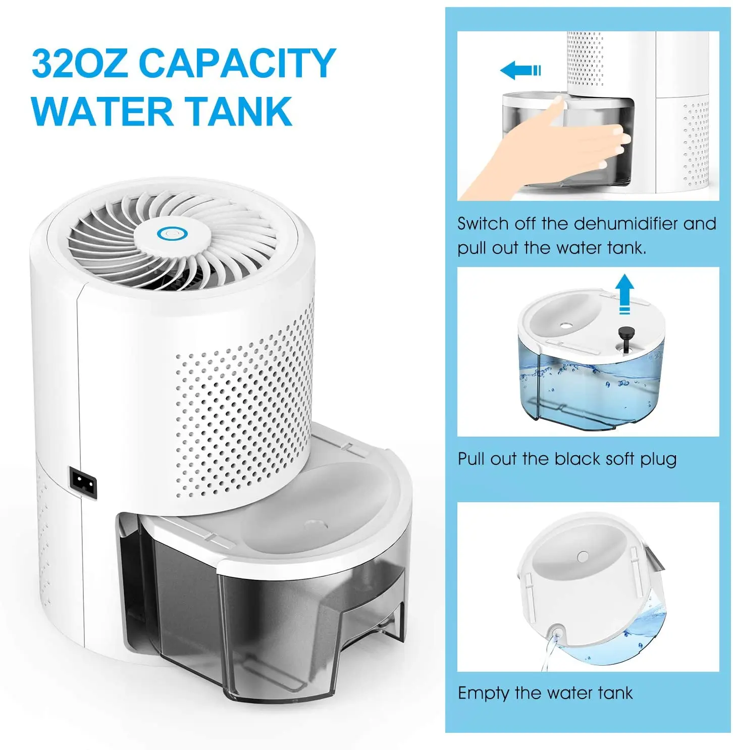 Quiet Dehumidifier With 900ml Water Tank | Dehumidifier For Bathroom