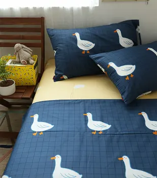

Cute cartoon blue white goose bedding set teen kid,cotton twin full queen king home textile bed sheet pillow case duvet cover