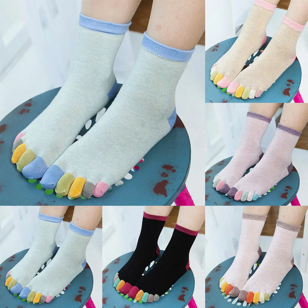 Зимние женские разноцветные носки без пятки с принтом для девочек носок с пятью пальцами хлопок кавайные теплые носки chaussette femme