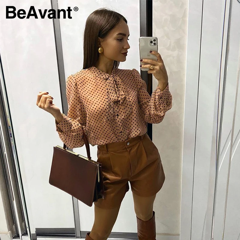 BeAvant Polka Dot Ladies OL Blouses Spring Long Sleeve Neck Tie Chiffon Blouse Shirts Elegant Women 2020 Casual Blusa Tops Chic