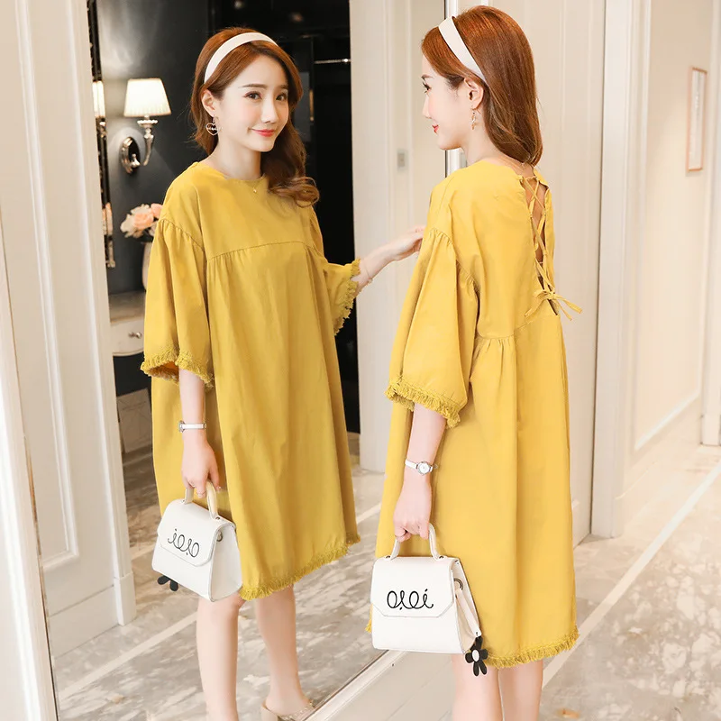 

2018 Summer New Style Loose Maternity Dress Fashion Tops Mid-length Dress Summer Short-sleeve Dress