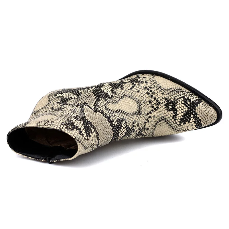 Tanie WETKISS skóra węża Pu westernowe botki damskie buty na wysokim obcasie botki kobiet wskazał buty z palcami damskie Zip buty zimowe duży rozmiar 48