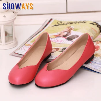 

2020 Big Size Spring Summer Women Flats Black Red PU Round Toe Low Square Heels Ballets Casual Office Ladies Slip-on Boat Shoes