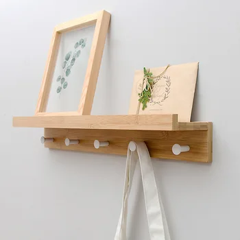 

Wall Hung Wooden Decorative Rack With 5 Alloy Hooks Wall Rack Coat Rack Wall Storage Rack for Entryway Bedroom Kitchen Bathroom