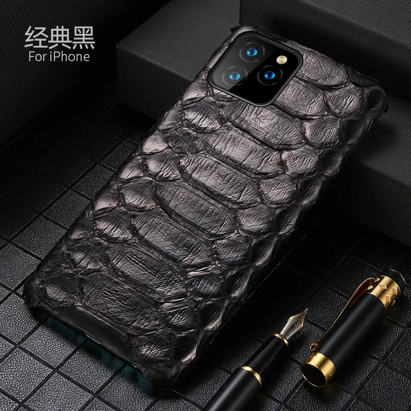 На заказ настоящая кожа питона задняя крышка для iPhone 11 Pro Max XS Max XR X бизнес-чехол большой открытый чехол для телефона популярный карман - Цвет: Черный