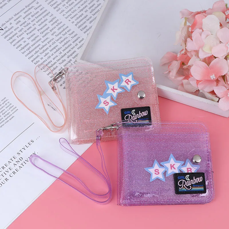 

Girls Coin Purse Ins Korea Letter Card Holder Bag Clutch Women Wallets Transprent Jelly Neck Wallet Laser Halter