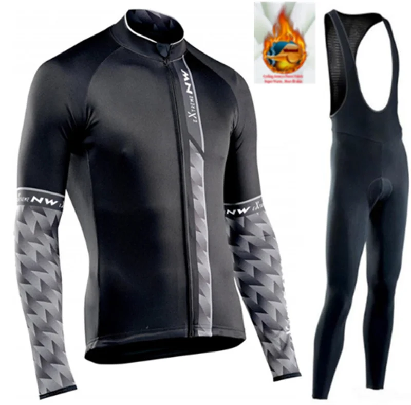 Bib Long suit NW Pro team зима Термальность флис Велосипедная Форма велосипед одежда быстросохнущая Для мужчин Велоспорт Джерси Ropa Ciclismo - Цвет: Bib Long suit