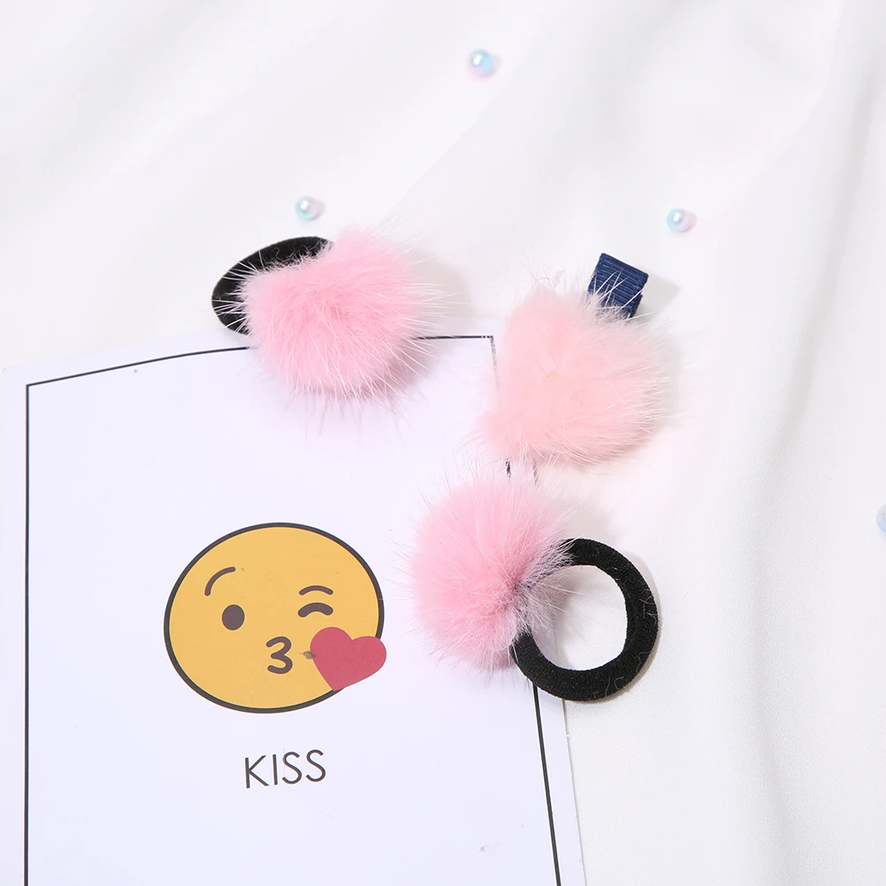3pcs D Корейский искусственный мех мяч для девочек заколка для волос аксессуары для волос подарок детские заколки для волос заколки для девочек зажимы для волос оптом - Цвет: 3pcs D