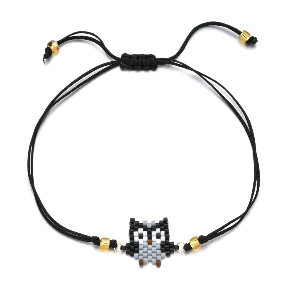 Новейшая мода 5 цветов DIY Miyuki Beads цепочка-браслет в виде веревки Сова Шарм Браслеты для женщин модные вечерние ювелирные изделия - Окраска металла: Black Color