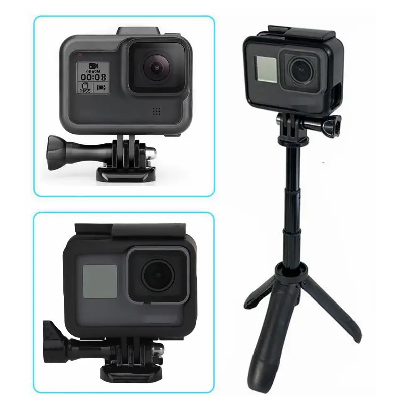 Черный пластиковый защитный чехол для Go Pro 8+ Ручная селфи-палка, расширяемый штатив-монопод для GoPro Hero 8 7 6 5 Black