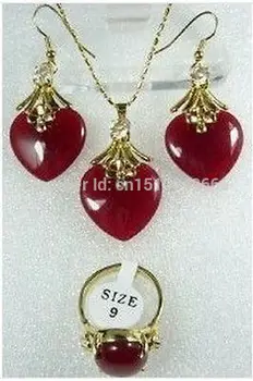 

Hot sale GOOD SHIP>>>>Nice Red jade Necklace Earrings Ring Set