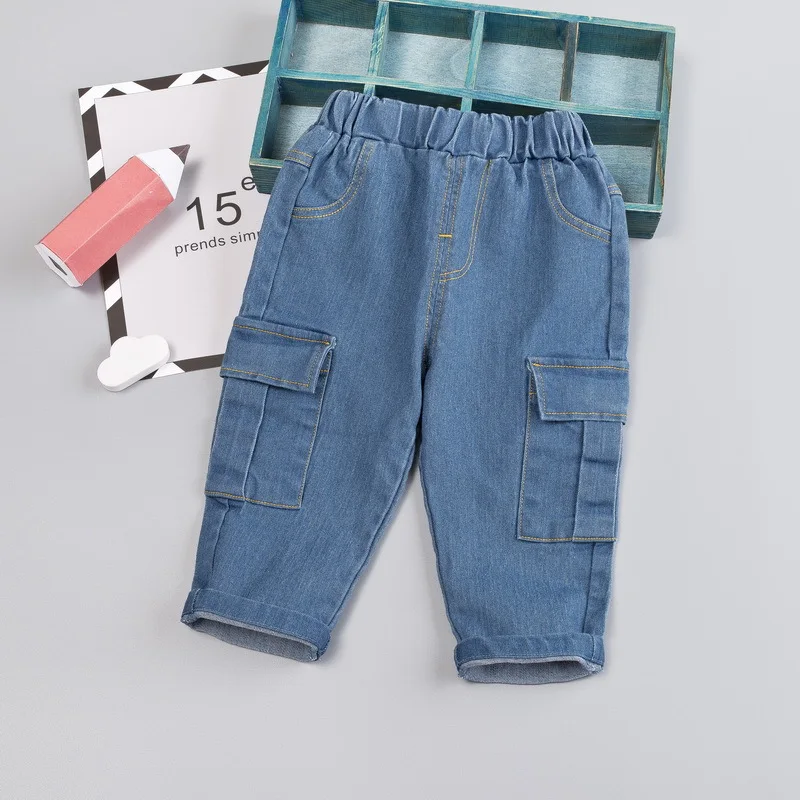 Today Will Grab Autumn New Style Children‘s Jeans Set Pure Cotton Tatting Cowboy Micro Elastic Softness Moderate